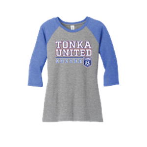 District Women's 3/4 Sleeve Triblend Raglan Tee - Royal Frost/Grey Frost  Image